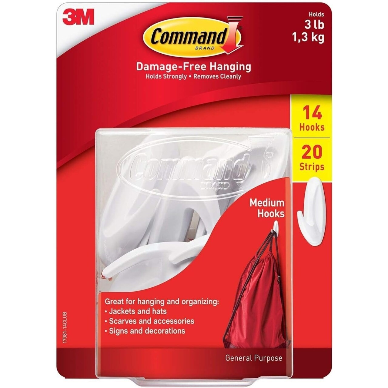 Command Medium Designer Hooks White (14 Hooks 20 Strips)